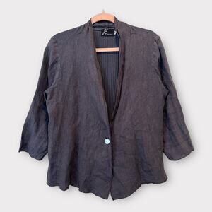 Fenini Purple Linen And Cotton Blend Boho Coastal Grandma Lagenlook Jacket M